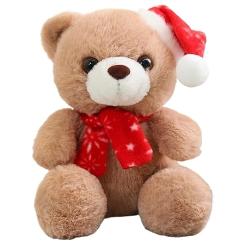 KUKUShining Weihnachts Teddybär Plüsch, Kuschelige Stofftiere Bär Puppe Mit Schal Mütze Plüschspielzeug Geschenke Für Kinder Freundin(Camel) von KUKUShining