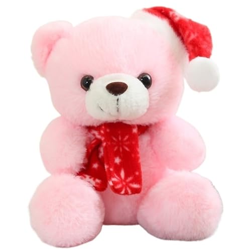 KUKUShining Weihnachts Teddybär Plüsch, Kuschelige Stofftiere Bär Puppe Mit Schal Mütze Plüschspielzeug Geschenke Für Kinder Freundin(Pink) von KUKUShining