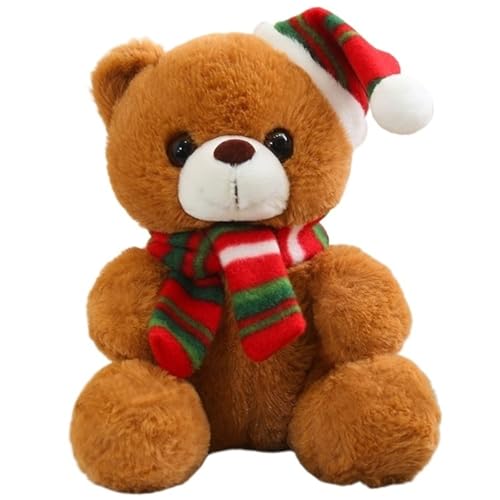 KUKUShining Weihnachts Teddybär Plüsch, Weiche Kuschelbären Kuscheltiere Mit Schal Mütze Plüsch Spielzeug Geschenke Für Kinder Freundin(Brown) von KUKUShining