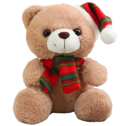 KUKUShining Weihnachts Teddybär Plüsch, Weiche Kuschelbären Kuscheltiere Mit Schal Mütze Plüsch Spielzeug Geschenke Für Kinder Freundin(Camel) von KUKUShining