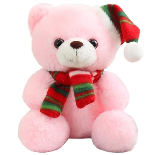 KUKUShining Weihnachts Teddybär Plüsch, Weiche Kuschelbären Kuscheltiere Mit Schal Mütze Plüsch Spielzeug Geschenke Für Kinder Freundin(Pink) von KUKUShining