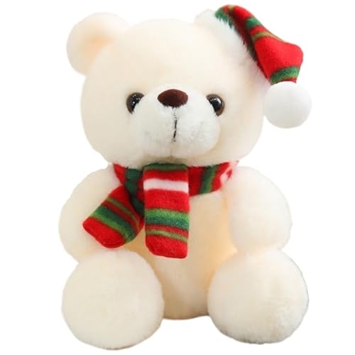 KUKUShining Weihnachts Teddybär Plüsch, Weiche Kuschelbären Kuscheltiere Mit Schal Mütze Plüsch Spielzeug Geschenke Für Kinder Freundin(White) von KUKUShining
