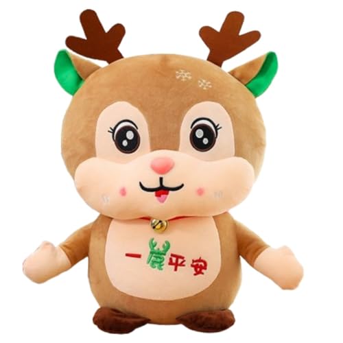 KUKUShining Weihnachtsmann Plüschtier, Süßes Rehkitz Stofftier Schneemann Puppe Weihnachtsbaum Rotes Haus Plüschtiere (Fawn) von KUKUShining