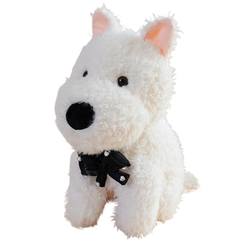 KUKUShining West Highland Dog Plüsch, Weiche Kuschelige Stofftier Puppe Mit Fliege Welpe Plüschspielzeug Geschenke Für Kinder Jungen(Black,35cm/13.8in) von KUKUShining