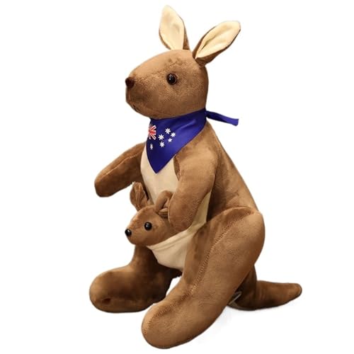 Känguru Plüschtier, Mutter Und Baby Känguru Kuscheltier Mit Abnehmbarer Krawatte Weiche Stofftier Puppe Plüsch Spielzeug Für Kinder(Brown,65cm/25.6in) von KUKUShining