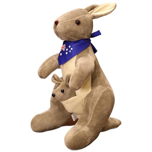 Känguru Plüschtier, Mutter Und Baby Känguru Kuscheltier Mit Abnehmbarer Krawatte Weiche Stofftier Puppe Plüsch Spielzeug Für Kinder(Gray,45cm/17.7in) von KUKUShining
