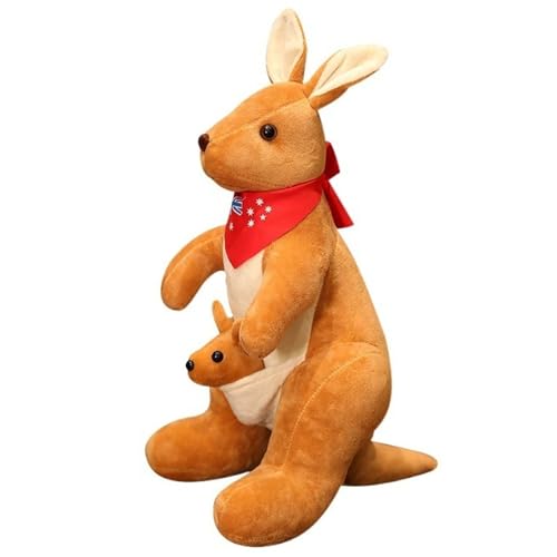 Känguru Plüschtier, Mutter Und Baby Känguru Kuscheltier Mit Abnehmbarer Krawatte Weiche Stofftier Puppe Plüsch Spielzeug Für Kinder(Orange,55cm/21.7in) von KUKUShining
