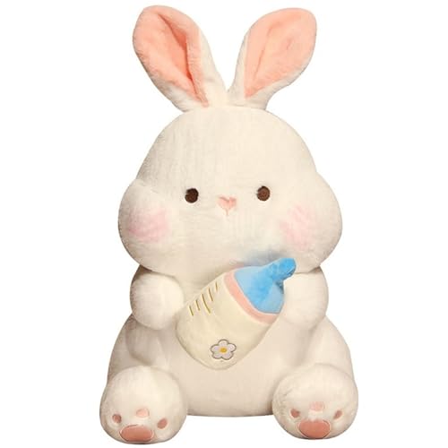 Kaninchen Plüschtier, Weiches Kuscheliges Häschen Stofftierkissen Mit Flasche Realistische Kawaii Puppen Plüschspielzeug Geschenk(35cm/13.8in) von KUKUShining
