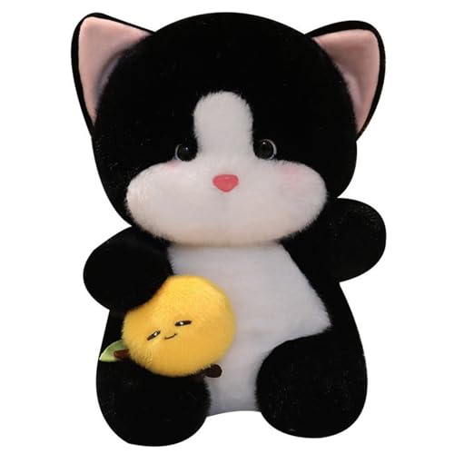 Katze Kuscheltier, Süßes Stofftier Plüschtier Zitrone Kätzchen Kuschelkissen Puppe Plüsch Kissen Für Kinder Freundinnen(Black,45cm/17.7in) von KUKUShining