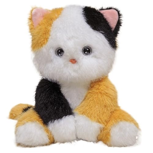 Katze Kuscheltier, Weiches Plüschtier Kuscheliges Stofftier Kätzchen Plüsch Spielzeug Cartoon Kissen Zum Umarmen Entspannen Für Kinder(Tricolor) von KUKUShining