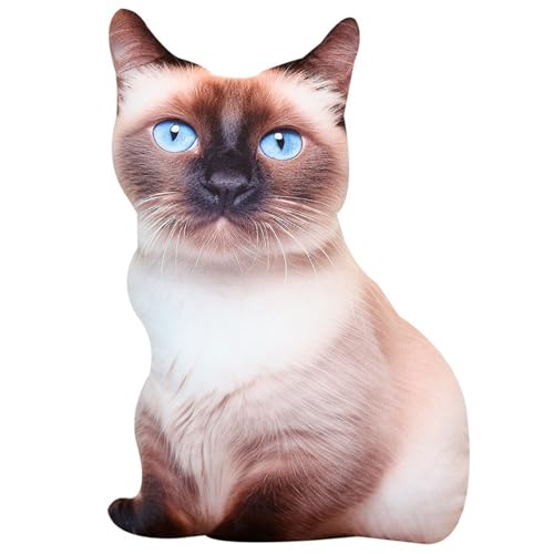 Katze Kuscheltier, Weiches Stofftier Zierkissen Plüschtier Süße Dekokissen Kopfkissen Kätzchen Plüsch Spielzeug Für Kinder(Siamesecat) von KUKUShining