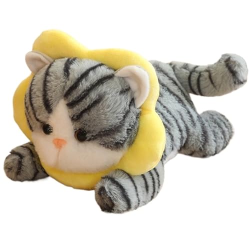 Katze Plüsch, Kuscheliges Kätzchen Kuscheltier Mit Kopfbedeckung Lebensechte Graue Katzen Plüsch Spielzeug Geschenke Für Kinder(Flowers,40cm/15.7in) von KUKUShining