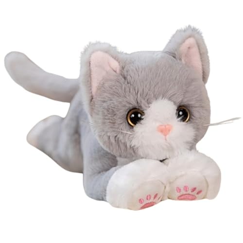 Katze Plüsch, Weiche Kuschelige Stofftiere Puppen Simuliertes Realistisches Kätzchen Plüschtier Spielzeug for Kinder Jungen Mädchen(Gray) von KUKUShining