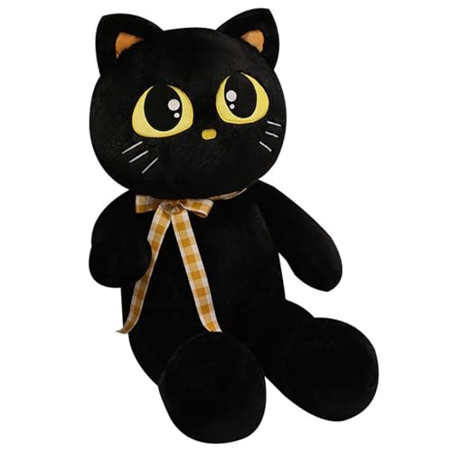 Katze Plüschtier, Süßes Kätzchen Stofftier Plüschkissen Mit Schleife Schal Puppe Kuscheltier Weiches Plüsch Spielzeug Zur Raumdekoration(Black,80cm/31.5in) von KUKUShining