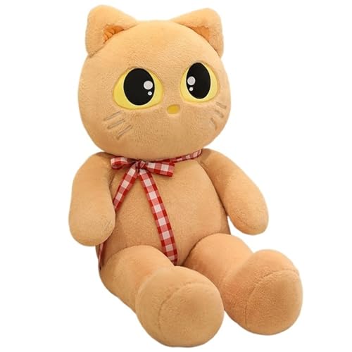 Katze Plüschtier, Süßes Kätzchen Stofftier Plüschkissen Mit Schleife Schal Puppe Kuscheltier Weiches Plüsch Spielzeug Zur Raumdekoration(Brown,80cm/31.5in) von KUKUShining
