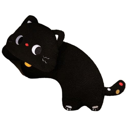 Katzen Plüschkissen, Weiches Stofftier Kätzchen Süße Puppe Plüschtier Kuscheliges Spielzeug for Kinder Und Erwachsene Komfort(Black) von KUKUShining