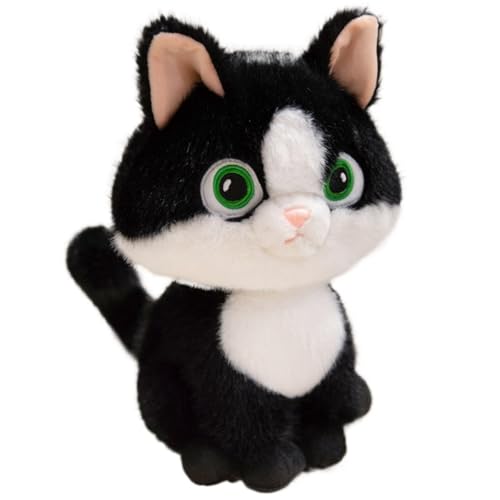 Katzen Plüschtier, Süße Matschige Stofftierpuppen Lustig Mit Lätzchen Weiches Kuscheliges Plüschtier for Kindergeburtstagsgeschenke(Black,35cm/13.8in) von KUKUShining