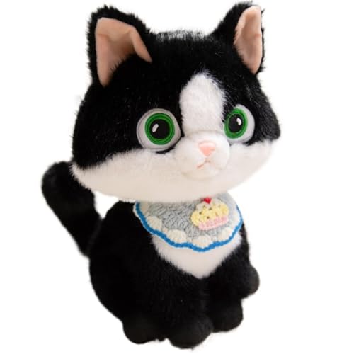 Katzen Plüschtier, Süße Matschige Stofftierpuppen Lustig Mit Lätzchen Weiches Kuscheliges Plüschtier for Kindergeburtstagsgeschenke(Gray,35cm/13.8in) von KUKUShining