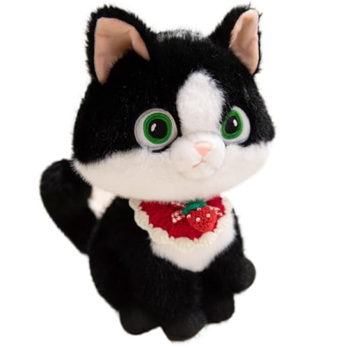 Katzen Plüschtier, Süße Matschige Stofftierpuppen Lustig Mit Lätzchen Weiches Kuscheliges Plüschtier for Kindergeburtstagsgeschenke(Red,35cm/13.8in) von KUKUShining