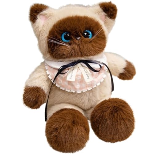 Katzen Plüschtier, Weiches Süßes Kuscheltier Simulations Kätzchen Plüschkissen Puppe Umarmend Schlafend for Geburtstagsgeschenke(Gray bib,60cm/23.6in) von KUKUShining