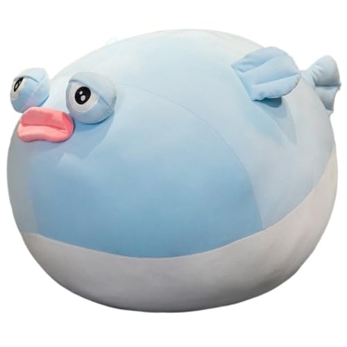 Kugelfisch Kuscheltier, Weiches Plüschtier Sitzkissen Meerestier Puppe Kuscheliges Rundes Kugelfisch Kissen Plüsch Spielzeug Für Kinder(Blue,70cm/27.6in) von KUKUShining