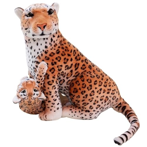 Leopard Plüschtier, Süße Leopardenmutter Mit Baby Kuscheltier Geparden Stofftier Plüsch Puppen Geschenke Zum Spielen Sammeln von KUKUShining