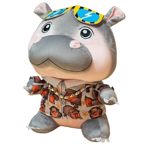 Nilpferd Plüschtier, Weich Stofftier Nilpferd Plüsch Puppe Mit Sonnenbrille Schal Rock Realistisches Kuscheltier Für Kinder(Gray) von KUKUShining