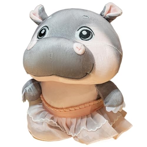 Nilpferd Plüschtier, Weich Stofftier Nilpferd Plüsch Puppe Mit Sonnenbrille Schal Rock Realistisches Kuscheltier Für Kinder(White) von KUKUShining