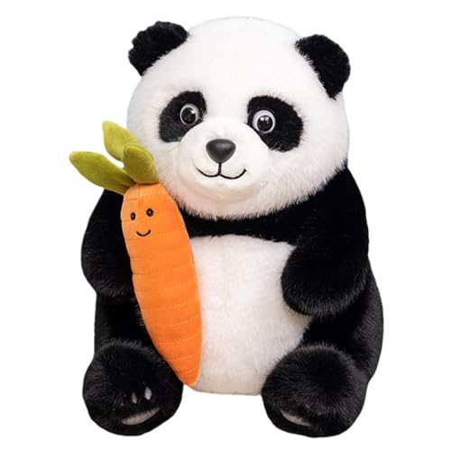 Panda Kuscheltier, Plüschtier Kuschelige Stofftier Puppe Mit Karotte Schwarz Weißes Panda Plüsch Spielzeug Zum Sammeln Für Kinder(23cm/9in) von KUKUShining