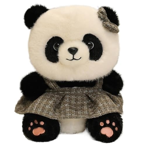 Panda Plüschtier, Kuschelrock Stofftier Puppe Mit Schleifen Dekoration Pandabär Plüschtier for Kindergeburtstagsgeschenke(Brown) von KUKUShining