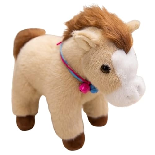 Pferd Plüschtier, Kuscheltier Pony Puppe Mit Glöckchen Süß Plüschpferd Weiches Plüsch Spielzeug Als Geburtstags (Khaki) von KUKUShining