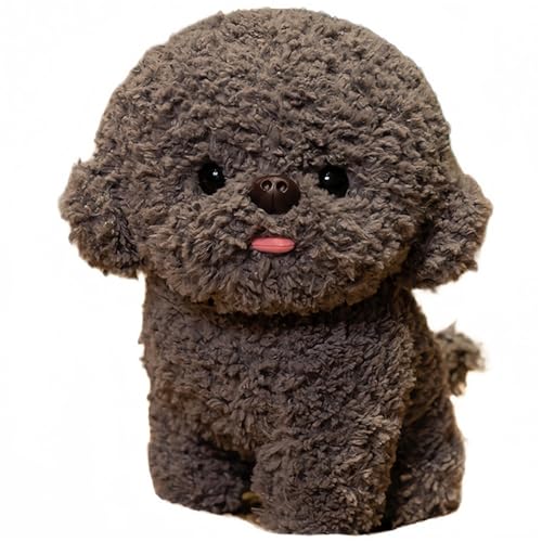 Pudel Plüschtier, Weiches Kuscheliges Stofftier Welpen Puppe Realistischer Stehender Hund Plüsch Spielzeug Geschenk for Kinder(Gray,30cm/11.8in) von KUKUShining