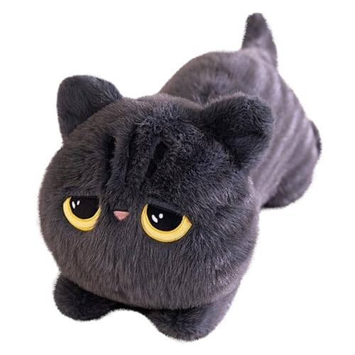 Schwarzes Katzen Plüschtier, Süßes Weiches Stofftier Plüschkissen Puppe Kätzchen Kinder Jungen Mädchen Heimdekoration for Umarmen(Gray,70cm/27.6in) von KUKUShining