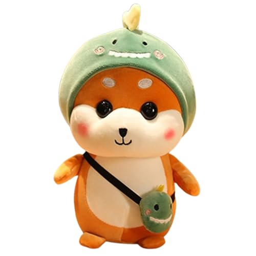 Shiba Inu Plüsch, Weiches Kuscheltier Süße Stofftier Kissen Mit Hut Kostüm Verwandelt In Dinosaurier Kaninchen Sonnenblume Plüschtier(Green,30cm/11.8in) von KUKUShining