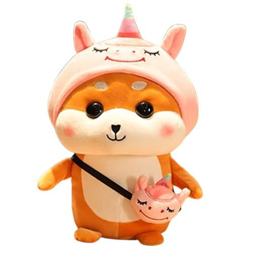 Shiba Inu Plüsch, Weiches Kuscheltier Süße Stofftier Kissen Mit Hut Kostüm Verwandelt In Dinosaurier Kaninchen Sonnenblume Plüschtier(Pink,30cm/11.8in) von KUKUShining
