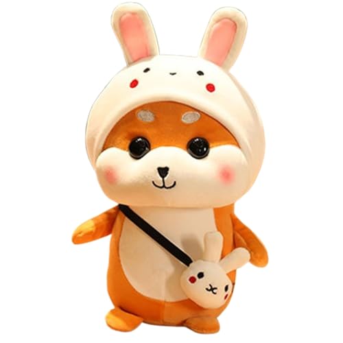 Shiba Inu Plüsch, Weiches Kuscheltier Süße Stofftier Kissen Mit Hut Kostüm Verwandelt In Dinosaurier Kaninchen Sonnenblume Plüschtier(White,30cm/11.8in) von KUKUShining
