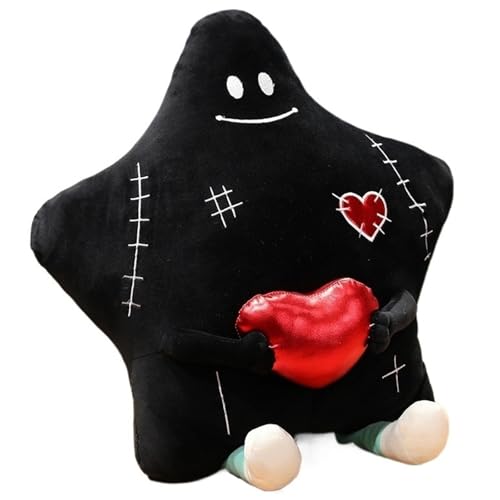 Stern Plüsch Kissen, Weiches Kuschelkissen Mit Herz Sternenkissen Dekokissen Süße Geisterpuppen Dekoration Geschenk for Halloween(Black) von KUKUShining