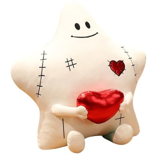 Stern Plüsch Kissen, Weiches Kuschelkissen Mit Herz Sternenkissen Dekokissen Süße Geisterpuppen Dekoration Geschenk for Halloween(White) von KUKUShining
