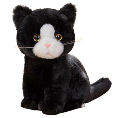 Süßes Katzen Plüschtier, Lebensechtes Weiches Plüschtier Stofftier Spielen Kuscheln Schlafen Kinder Jungen Und Mädchen Heimdekoration(Black and White) von KUKUShining