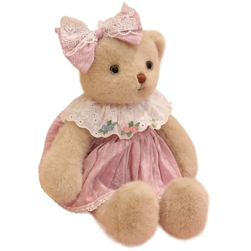 Teddybär Kuscheltier, Weiche Plüschtier Süße Teddy Stofftier Puppe Mit Rock Braun Bär Plüsch Spielzeug Geschenke Für Die Heimdekoration(Pink) von KUKUShining