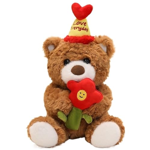 Teddybär Plüsch, Kuschelige Stofftier Puppe Mit Geburtstagsmütze Weiche Bären Plüsch Spielzeug Umarmungskissen Geschenke for Freundin(White,22cm/8.6in) von KUKUShining
