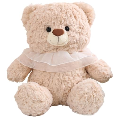Teddybär Plüschtier, Weiches Kuscheltier Kuschelig Stofftier Prinzessinnen Bären Plüsch Spielzeug Mit Spitzen Lätzchen Puppe for Kinder(Khaki,60cm/23.6in) von KUKUShining