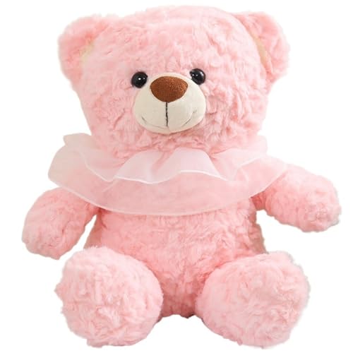 Teddybär Plüschtier, Weiches Kuscheltier Kuschelig Stofftier Prinzessinnen Bären Plüsch Spielzeug Mit Spitzen Lätzchen Puppe for Kinder(Pink,50cm/19.68in) von KUKUShining
