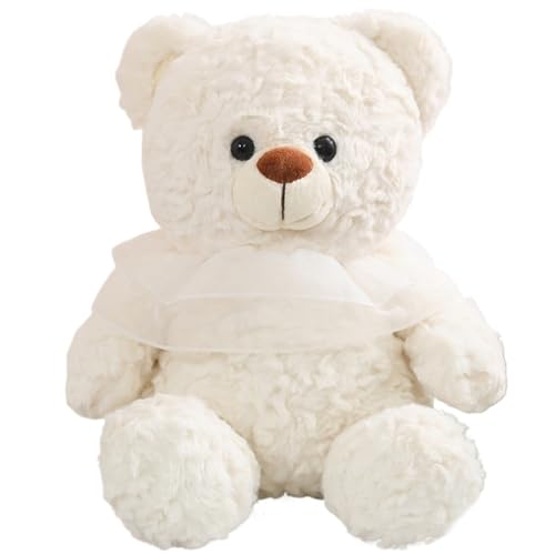Teddybär Plüschtier, Weiches Kuscheltier Kuschelig Stofftier Prinzessinnen Bären Plüsch Spielzeug Mit Spitzen Lätzchen Puppe for Kinder(White,50cm/19.68in) von KUKUShining