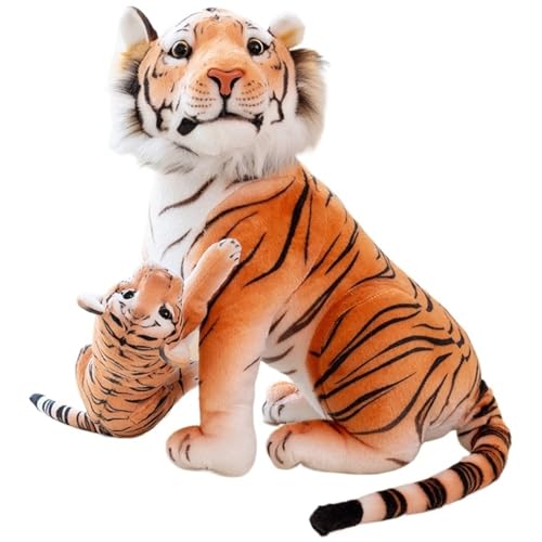 Tiger Kuscheltier, Weicher Plüschtier Muttertiger Mit Baby Stofftier Puppen Wildes Realistisches Plüsch Spielzeug Für Jungen Kinder von KUKUShining