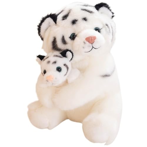 Tiger Plüschtier, Süße Mama Baby Tiger Stofftierpuppe Realistisches Weiches Kuscheliges Spielzeuggeschenke for Kinder(White) von KUKUShining