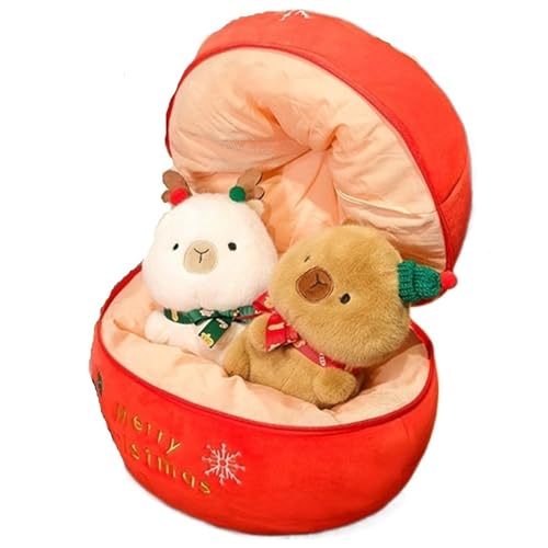 Weihnachten Capybara Kuscheltier, Süße Plüschtier Weiche Weihnachts Meerschweinchen Plüsch Spielzeug Heimdekoration Kissen Für Kinder(3PCS) von KUKUShining
