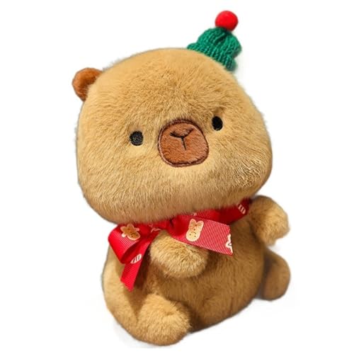 Weihnachten Capybara Kuscheltier, Süße Plüschtier Weiche Weihnachts Meerschweinchen Plüsch Spielzeug Heimdekoration Kissen Für Kinder(Brown) von KUKUShining