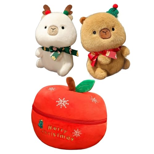 Weihnachten Plüsch, Süße Gefüllte Apfelpuppe Mit Reißverschluss Stofftier Weiches Capybara Kuscheltier Weihnachtsmann Plüschtier Spielzeug(3PCS) von KUKUShining
