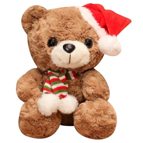 Weihnachten Teddybär Kuscheltier, Weiches Stofftier Weihnachtsbär Teddy Puppe Plüsch Mit Mütze Schal Kuschelbär Plüschtier Für Kinder(Brown) von KUKUShining